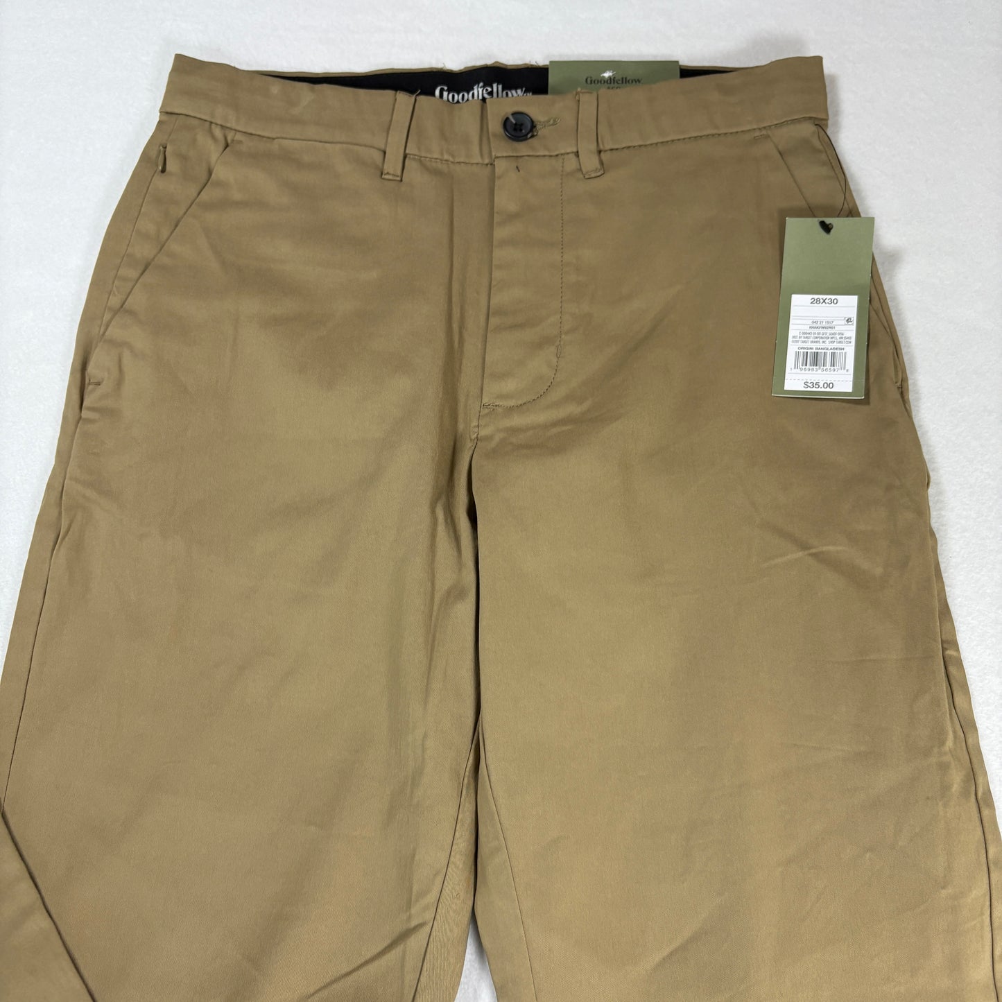 NWT Goodfellow & Co Mens Chino Pants 28x30 Slim Tech Khaki Stretch Wrinkle Resist