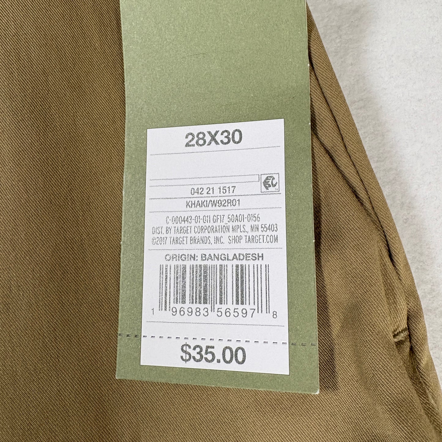 NWT Goodfellow & Co Mens Chino Pants 28x30 Slim Tech Khaki Stretch Wrinkle Resist