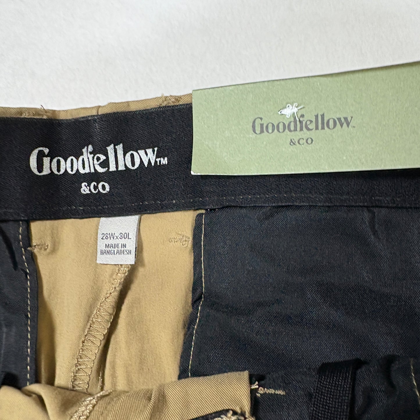 NWT Goodfellow & Co Mens Chino Pants 28x30 Slim Tech Khaki Stretch Wrinkle Resist