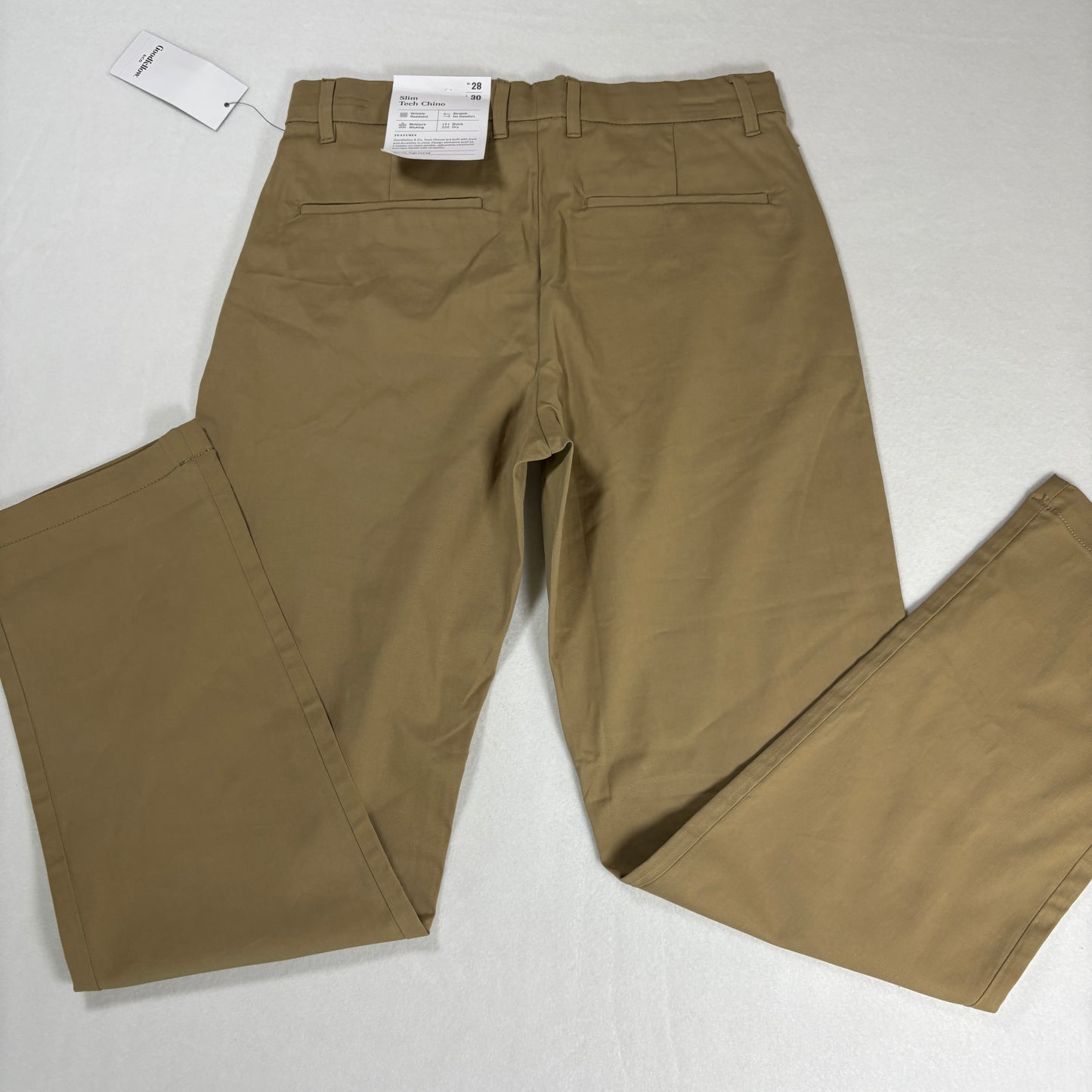 NWT Goodfellow & Co Mens Chino Pants 28x30 Slim Tech Khaki Stretch Wrinkle Resist