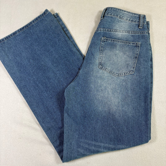 HUUO30 Womens Blue Distressed Baggy Jeans Medium Y2K 90s Grunge High Rise Denim