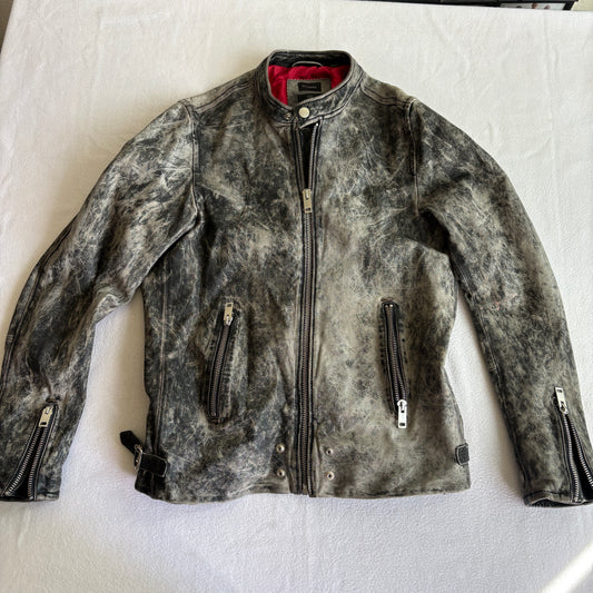 Diesel Mens Distressed Lambskin Leather Moto Jacket Biker Streetwear Large