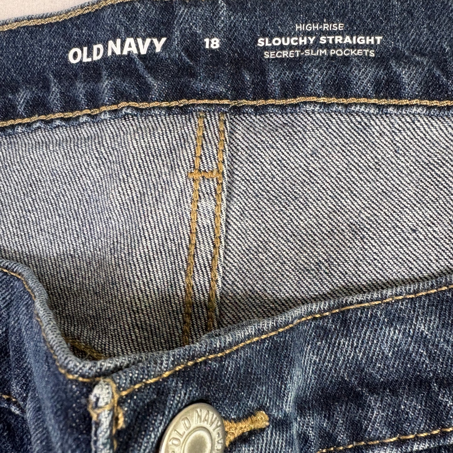 Old Navy Womens 18 High Rise Slouchy Straight Jeans Distressed Grunge Denim