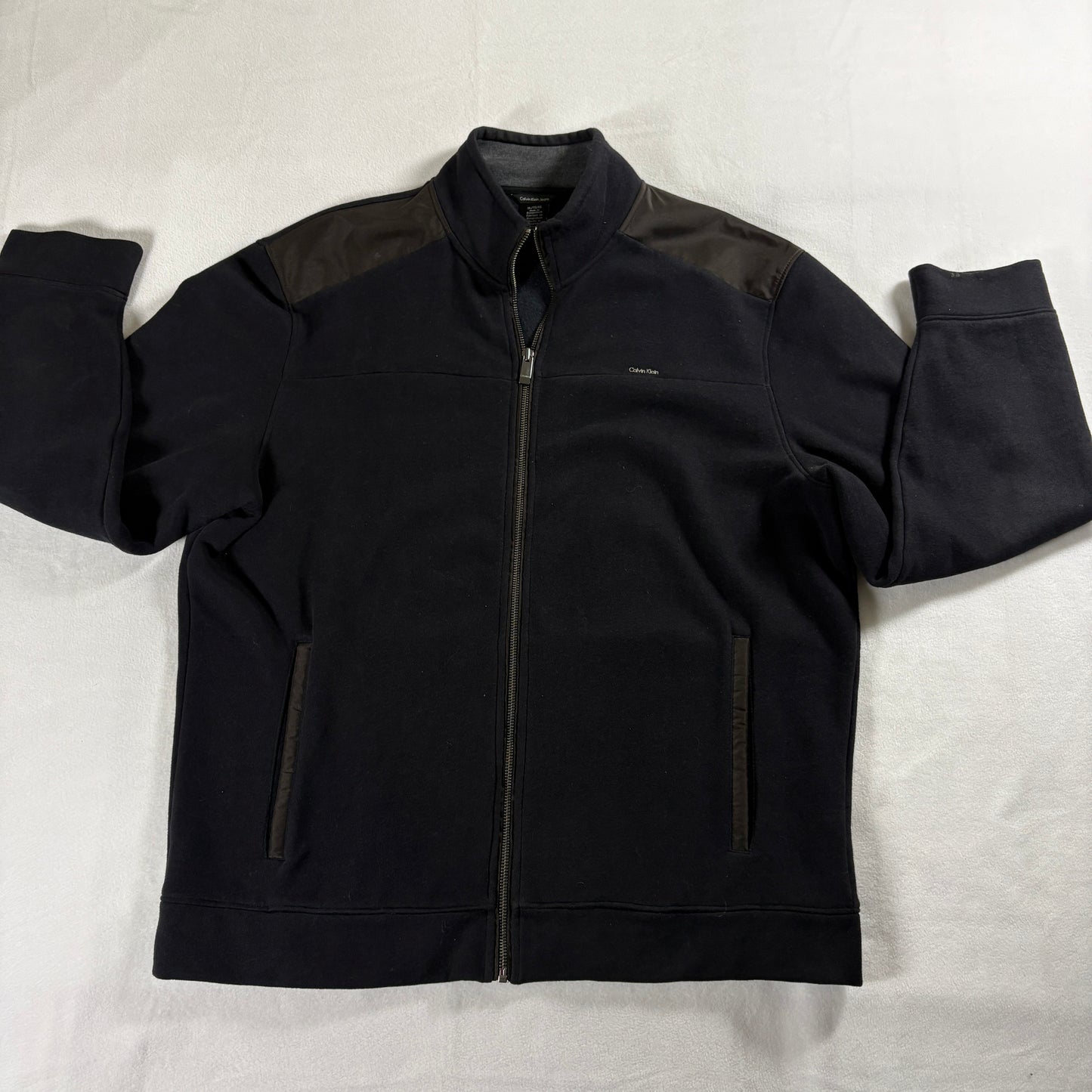 Calvin Klein Jeans Mens XL Black Zip Jacket Fleece Lined Minimalist Casual
