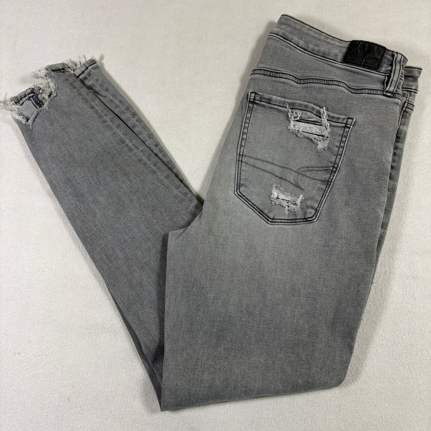 American Eagle Womens Jeans 12 Gray Distressed Next Level Stretch Grunge Y2K