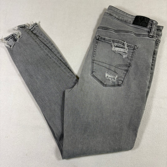 American Eagle Womens Jeans 12 Gray Distressed Next Level Stretch Grunge Y2K