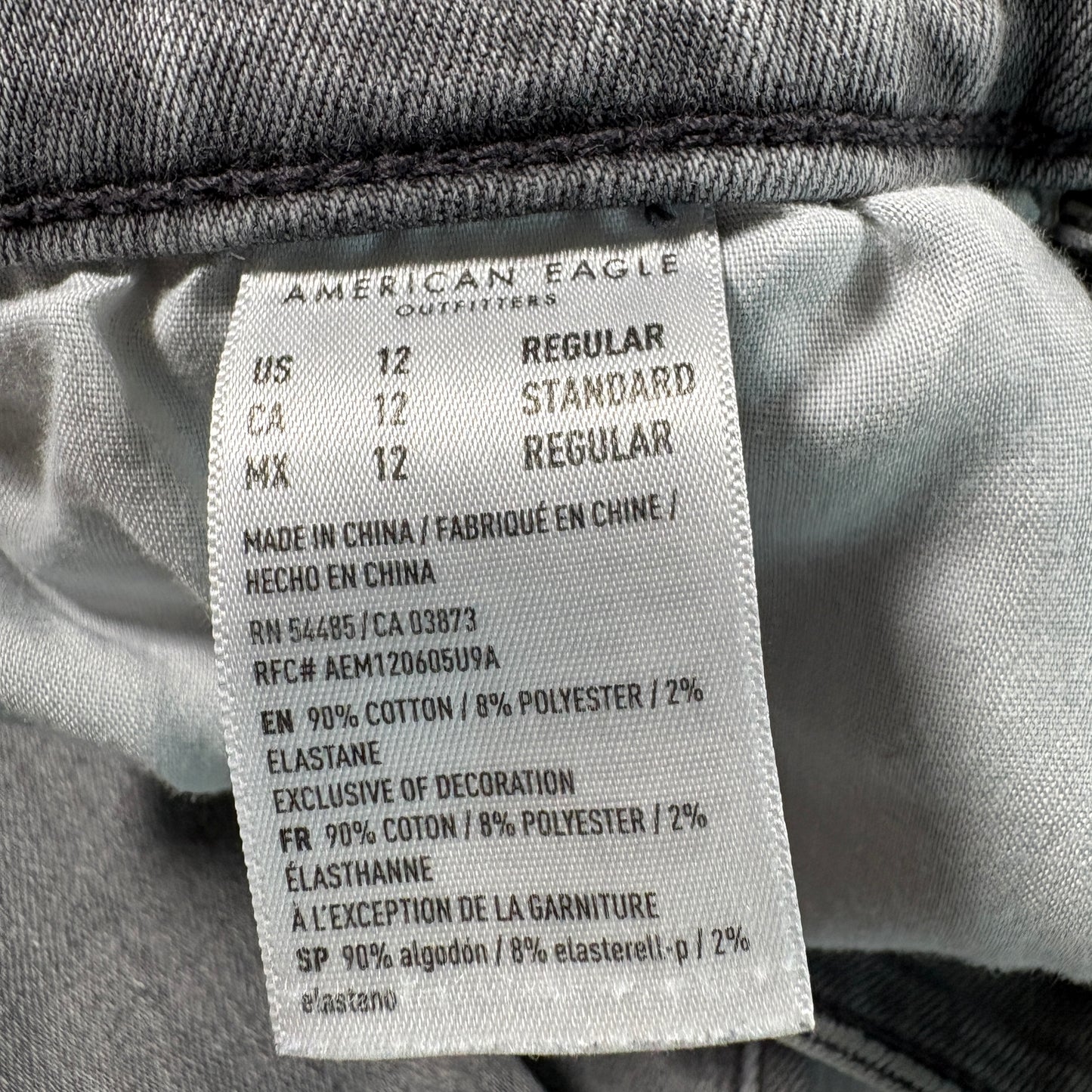 American Eagle Womens Jeans 12 Gray Distressed Next Level Stretch Grunge Y2K