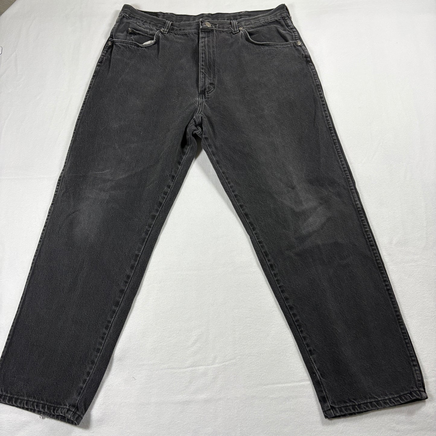 Wrangler Mens Jeans 36x30 Black Wash Cowboy Straight Leg Vintage Grunge Denim