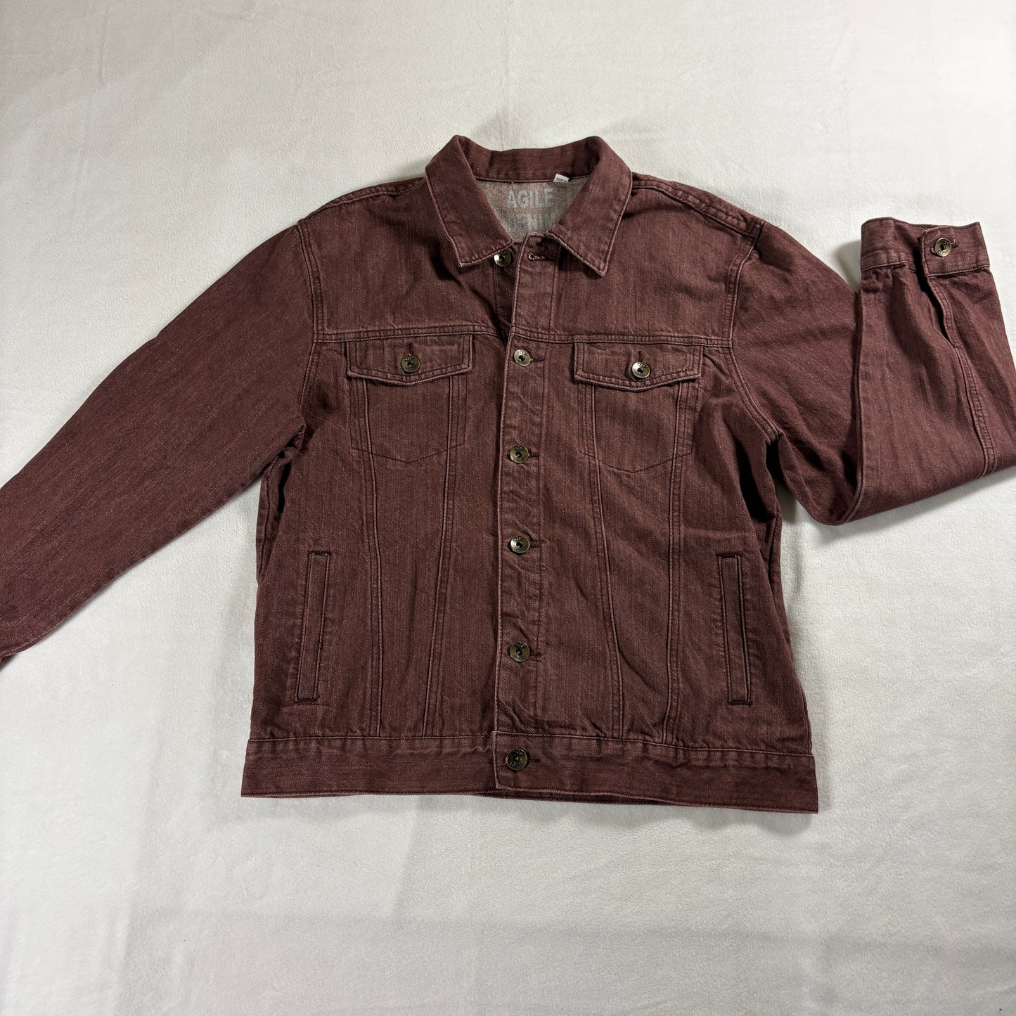 Agile Denim Mens L Brown Denim Jacket Button Front Trucker Style Casual