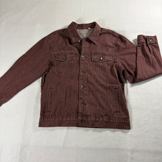 Agile Denim Mens L Brown Denim Jacket Button Front Trucker Style Casual
