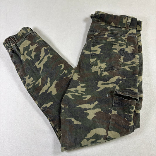 Almost Famous Womens Camo Cargo Joggers L Belted Utility Pants Y2K Grunge