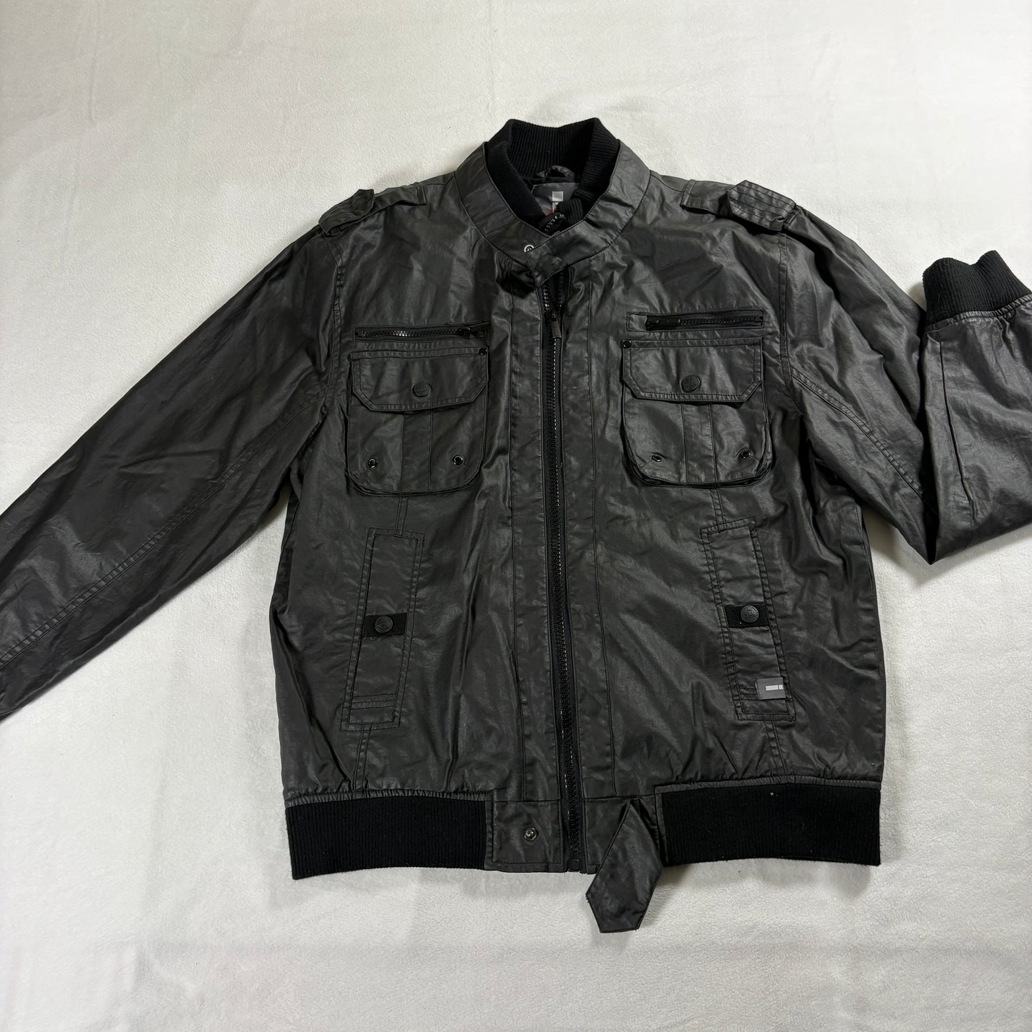 Buffalo Mens XL Gray Utility Jacket Zip Front Coated Cotton Lined Casual