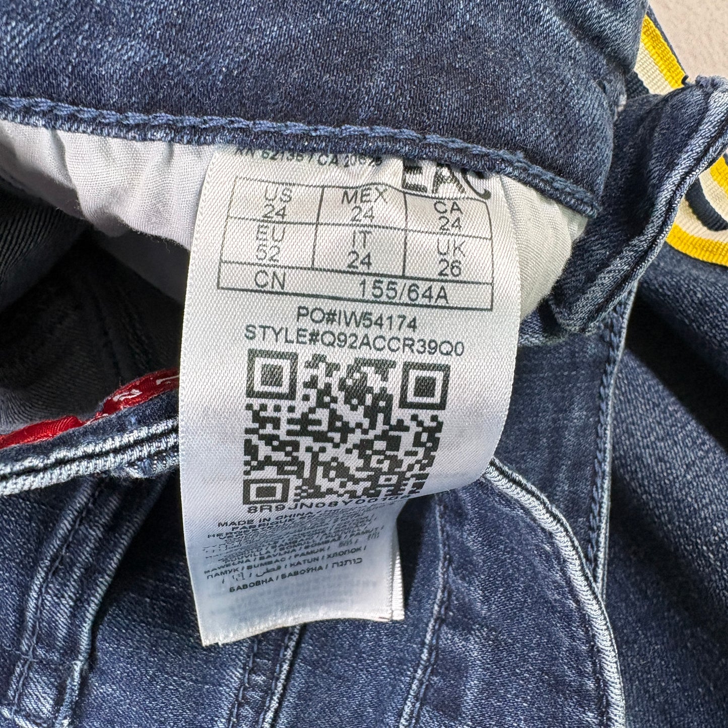 Guess Womens Jeans 24 Blue Yellow Stripe Side Tape Slim Fit Denim Y2K Vintage