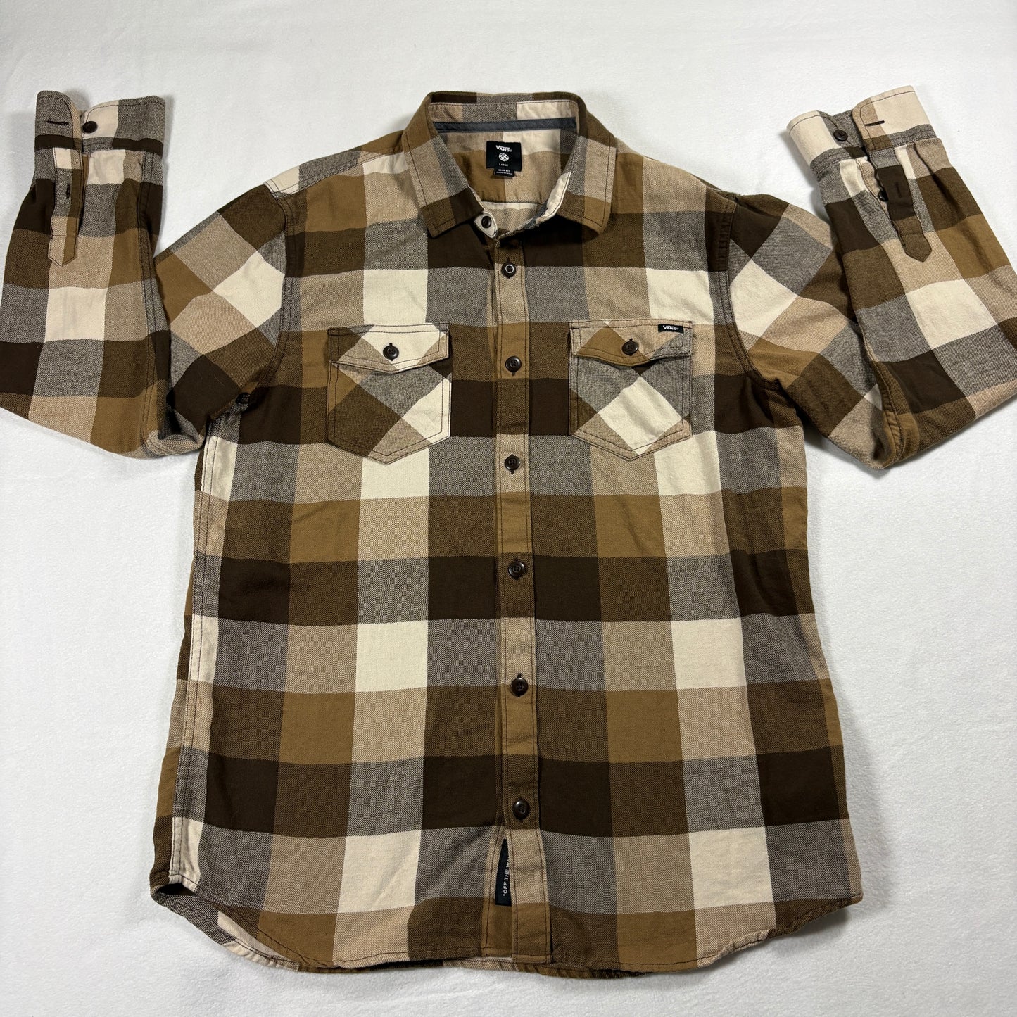 Vans Mens Flannel Shirt Large Brown Plaid Slim Fit Vintage Y2K Grunge Skate