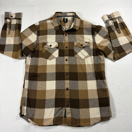 Vans Mens Flannel Shirt Large Brown Plaid Slim Fit Vintage Y2K Grunge Skate
