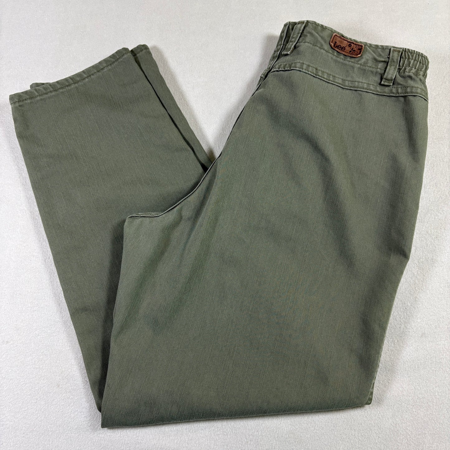 Lee Womens Pants 16 Green Side Elastic Waist Relaxed Fit Casual Y2K Utility
