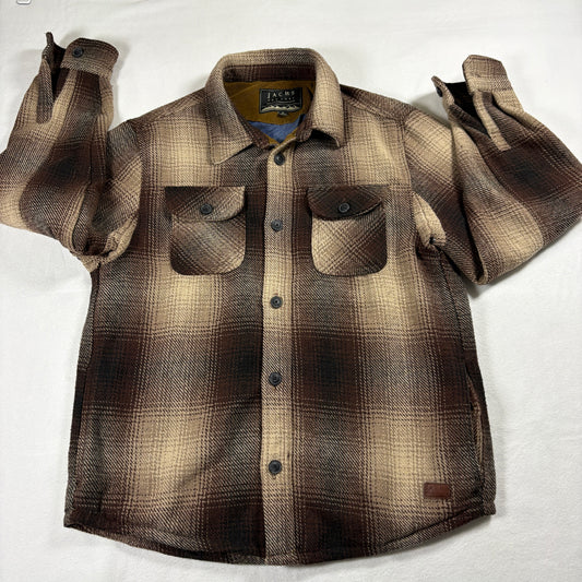 Mens Shirt Jacket Medium Brown Plaid Lined Heavyweight Vintage Y2K Outdoor
