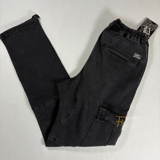 NWT Fidels Mens Cargo Jeans Sz S Black Baggy Streetwear Y2K 90s Grunge Denim