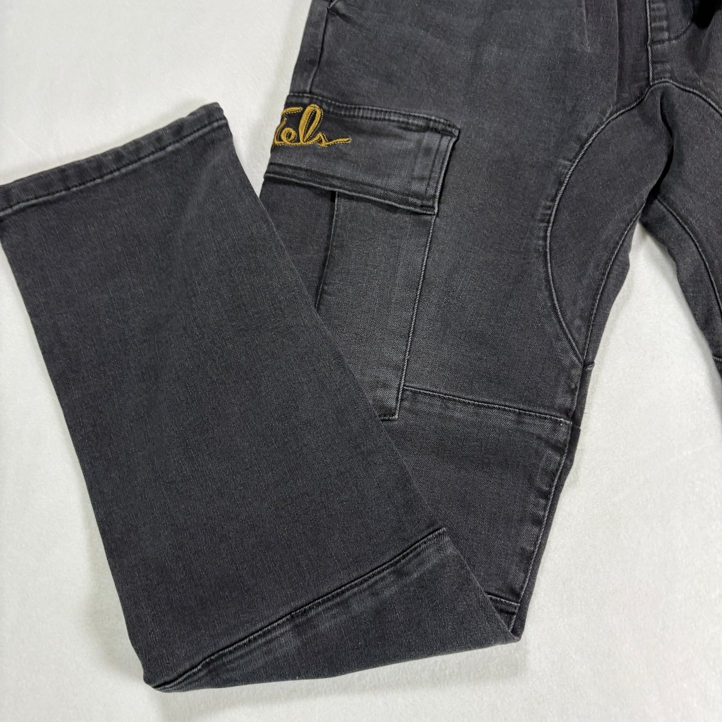 NWT Fidels Mens Cargo Jeans Sz S Black Baggy Streetwear Y2K 90s Grunge Denim