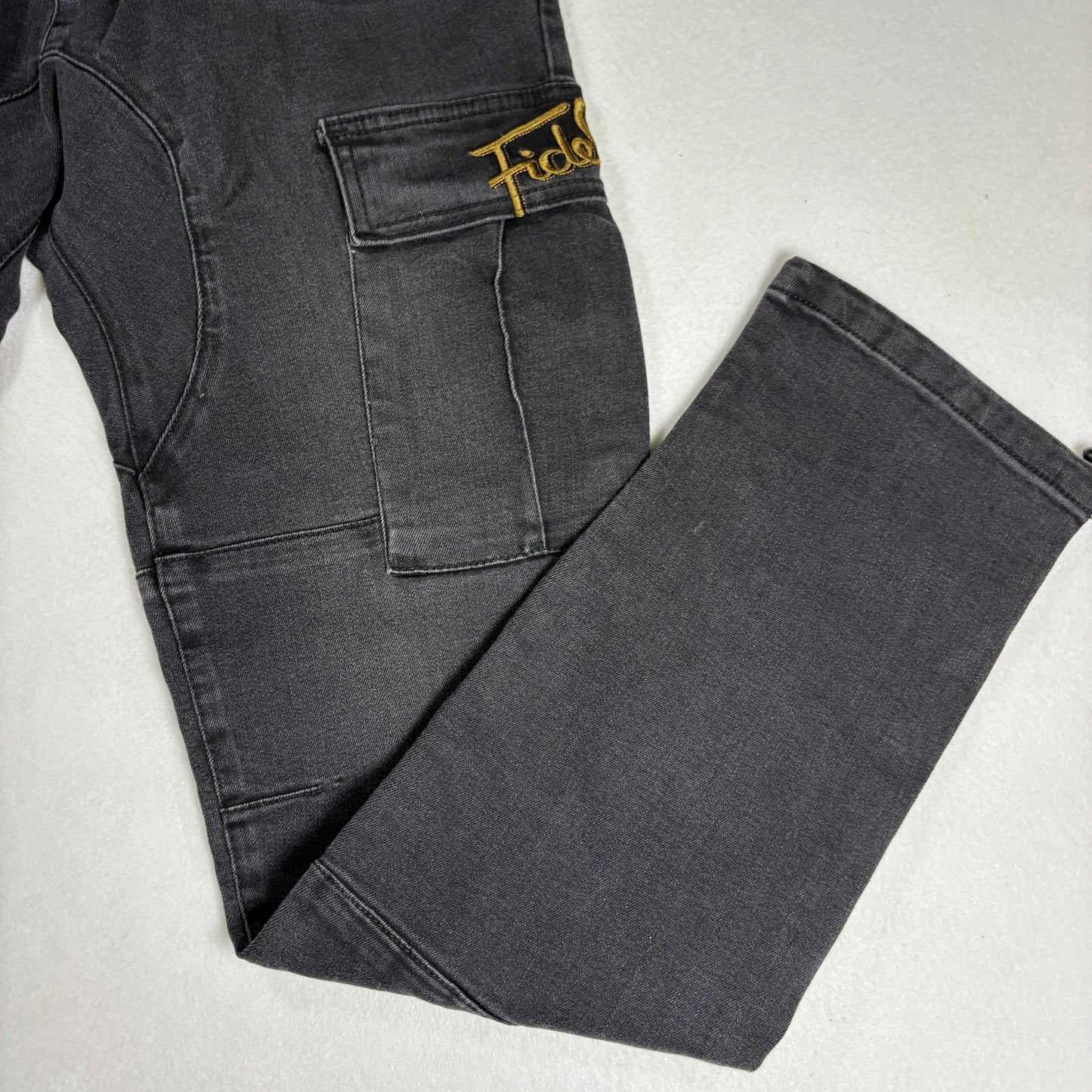 NWT Fidels Mens Cargo Jeans Sz S Black Baggy Streetwear Y2K 90s Grunge Denim