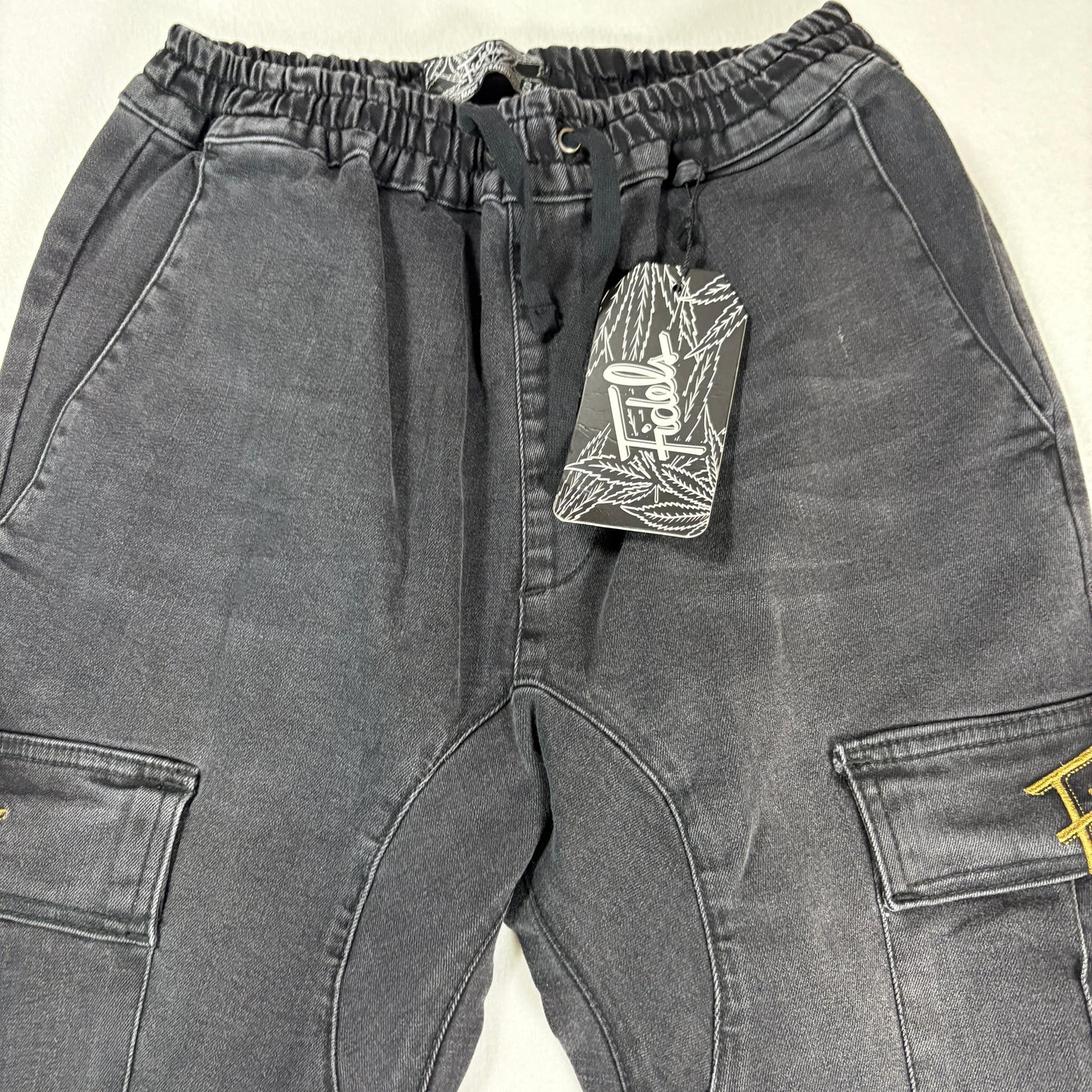 NWT Fidels Mens Cargo Jeans Sz S Black Baggy Streetwear Y2K 90s Grunge Denim