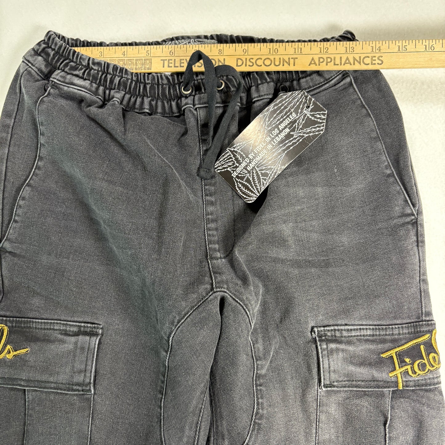 NWT Fidels Mens Cargo Jeans Sz S Black Baggy Streetwear Y2K 90s Grunge Denim