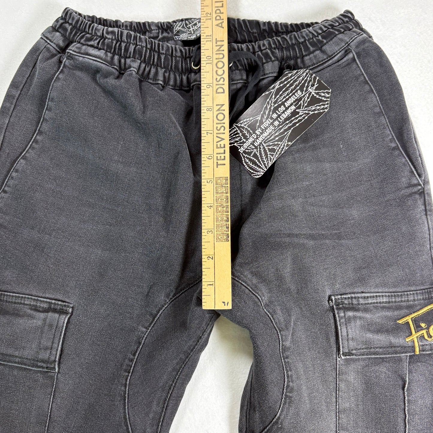 NWT Fidels Mens Cargo Jeans Sz S Black Baggy Streetwear Y2K 90s Grunge Denim