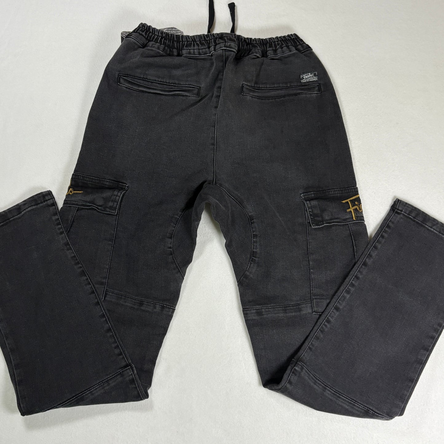 NWT Fidels Mens Cargo Jeans Sz S Black Baggy Streetwear Y2K 90s Grunge Denim