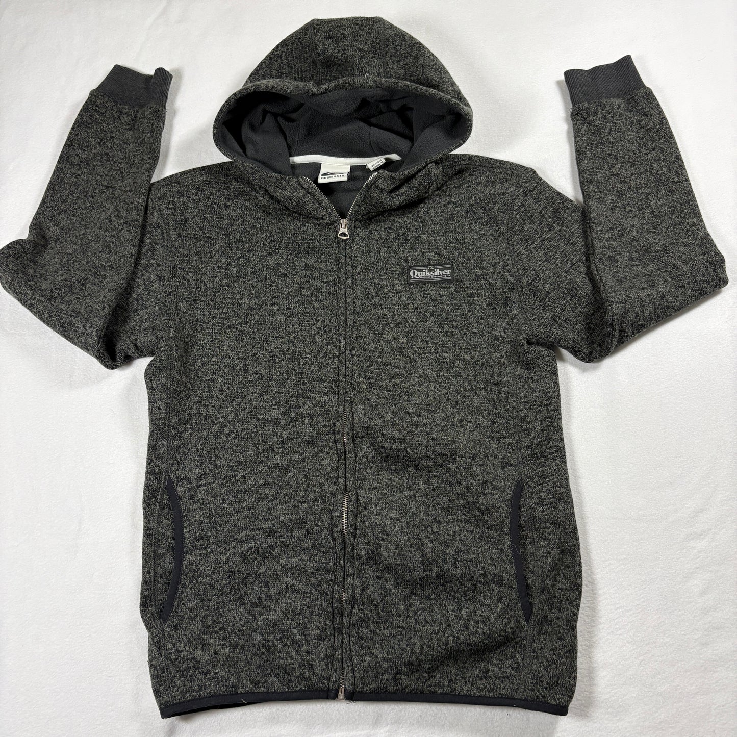 Quiksilver Mens Hoodie Large Gray Full Zip Fleece Lined Sweatshirt Surf Skater