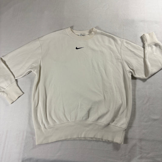 Nike Crewneck Sweatshirt Mens Small Cream Minimal Swoosh Vintage Fit Street OG