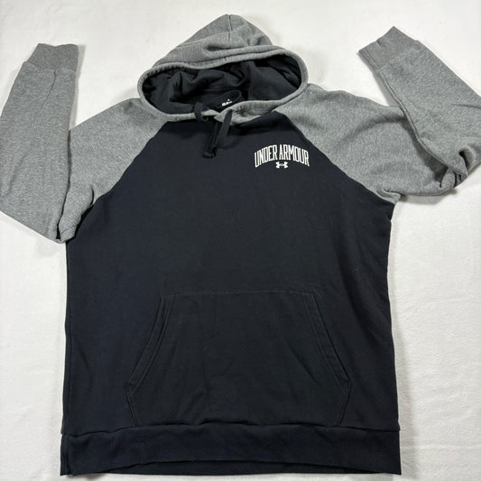 Under Armour Mens Hoodie Large Black Gray Loose Fit Pullover Sweatshirt UA Logo