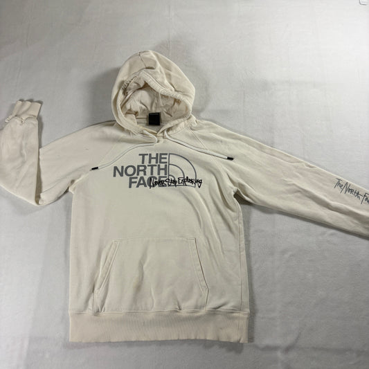 The North Face Hoodie Womens Small Cream Logo Pullover Never Stop Exploring