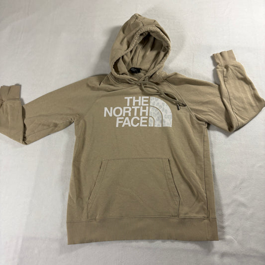 The North Face Hoodie Womens Small Tan Leopard Logo Pullover Casual Sweatshirt