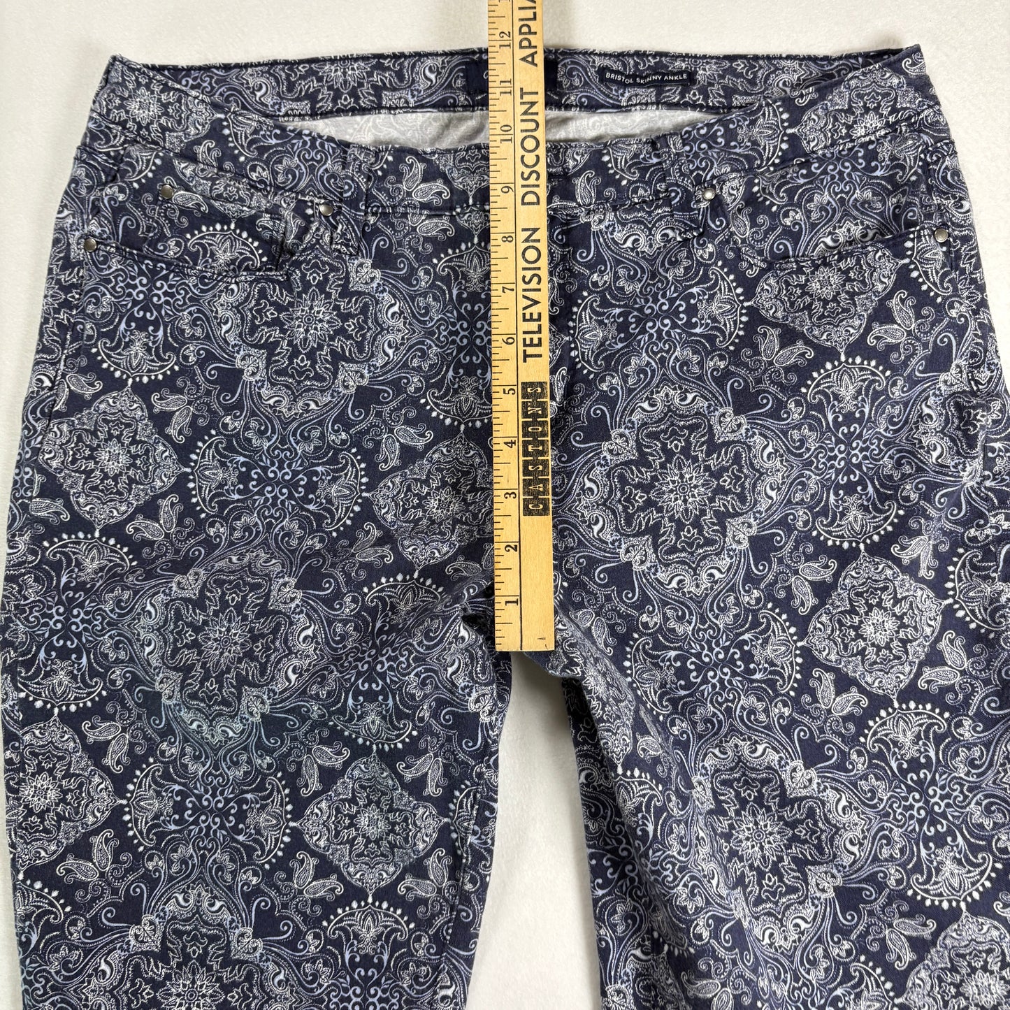 Charter Club Womens Jeans Sz 12 Blue Paisley Print Skinny Ankle Stretch Y2K Boho