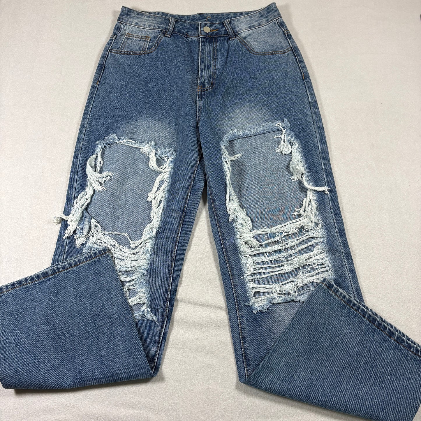 Womens Light Wash Distressed Baggy Y2K Grunge Ripped Jeans Size Large Vintage