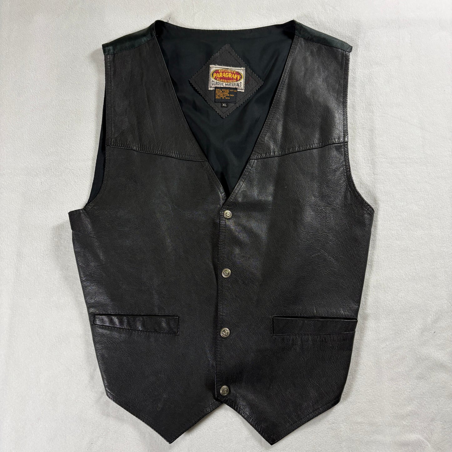 Paragraph Leather Vest Mens XL Black Motorcycle Western Biker Snap Front