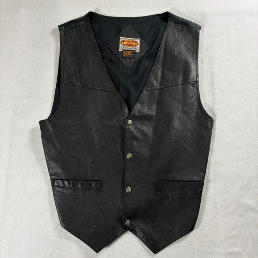Paragraph Leather Vest Mens XL Black Motorcycle Western Biker Snap Front
