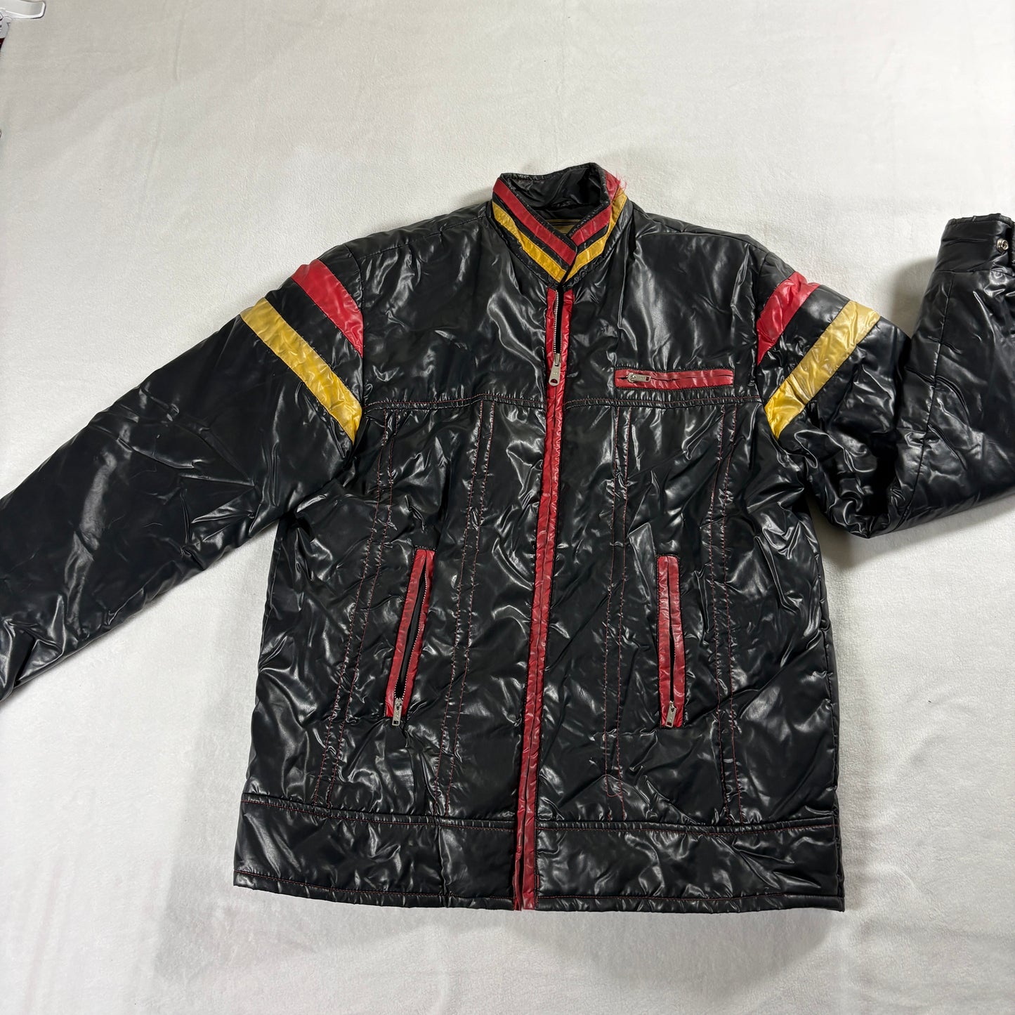 Vintage Campari Adam Puffer Jacket Black Red Yellow Racing Moto Ski Coat