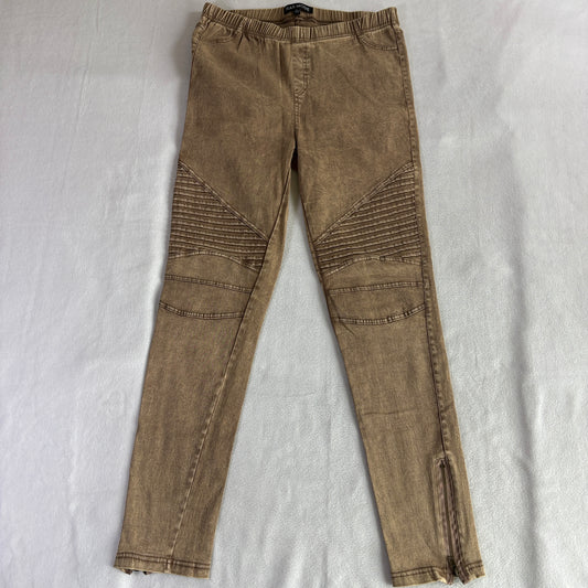 Moto Skinny Jeans Ribbed Panel Zipper Ankle Rae Mode L Fits Like 28X28 Tan