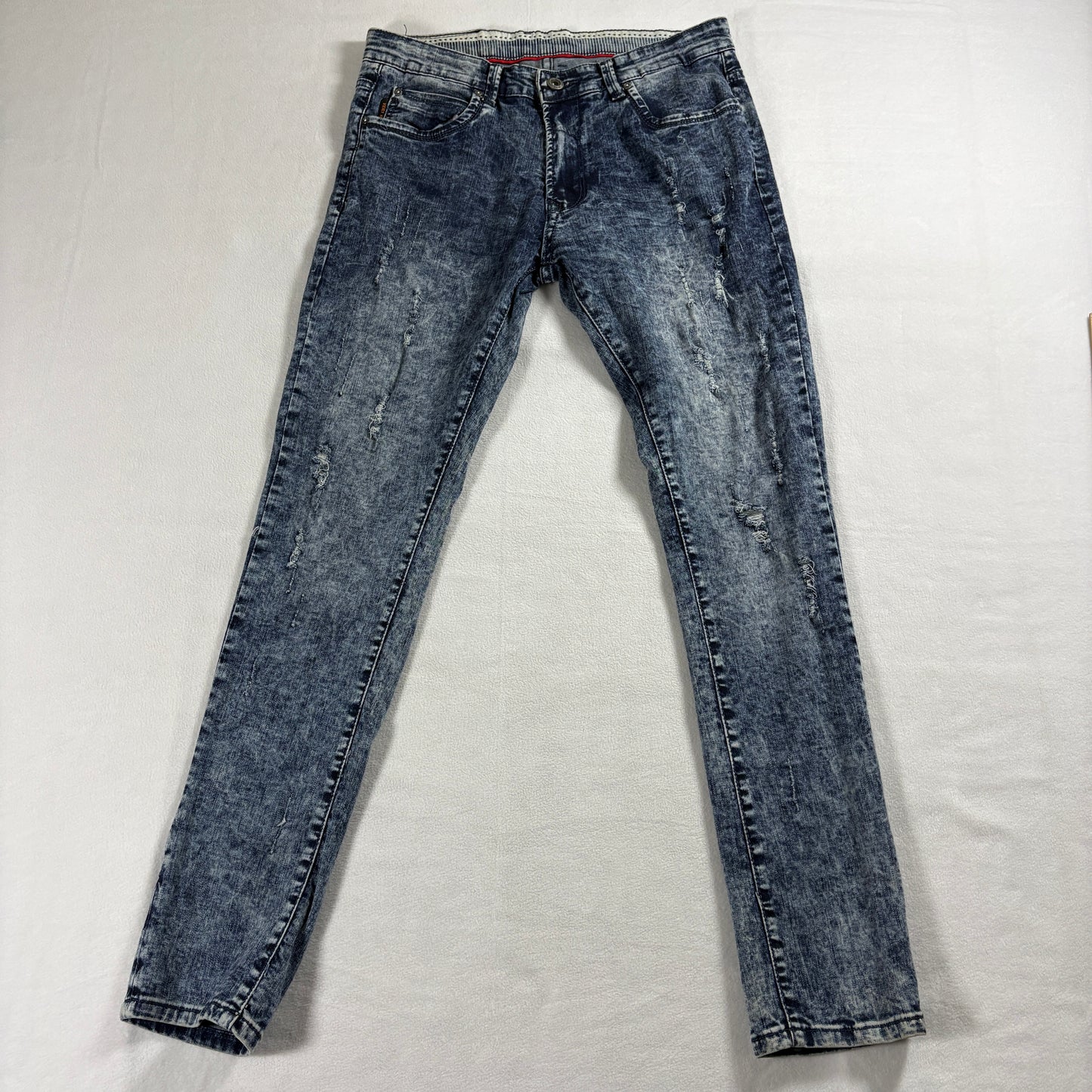 Very ku Mens 34 Slim Distressed Acid Wash Jeans Y2K Streetwear Retro