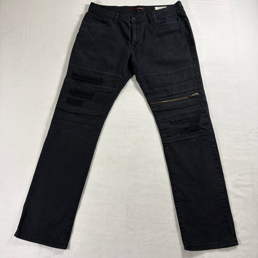 Guess Mens 34x32 Black Distressed Moto Jeans Slim Biker Stretch Denim