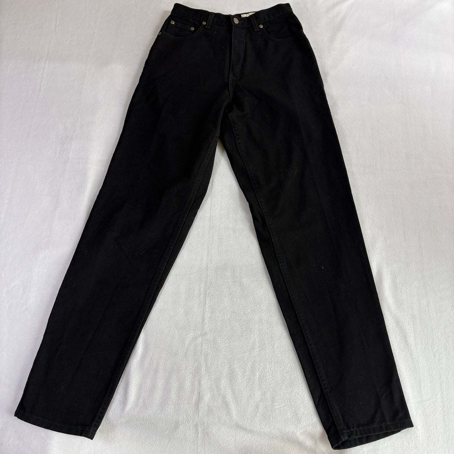 Eddie Bauer Straight Leg Jeans Black Denim W6 Fits Like 25X32 High Rise Mom Fit