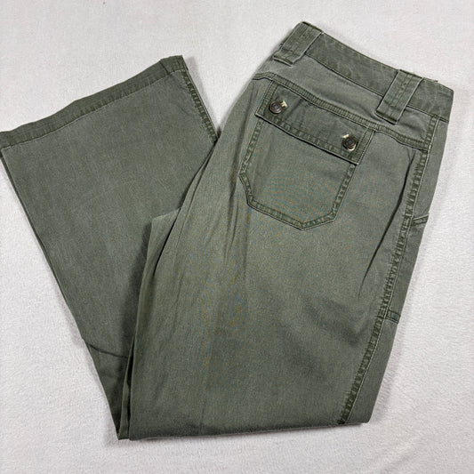 Express Womens Size 5/6 Green Cargo Jeans Y2K Utility Low Rise Flare Denim