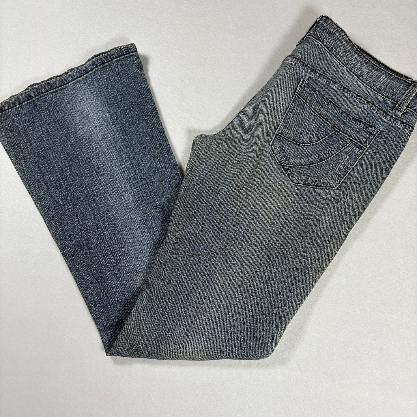 LEI Womens Jeans Sz 7 Low Rise Flare Gray Wash Y2K 2000s Vintage Grunge Ashley