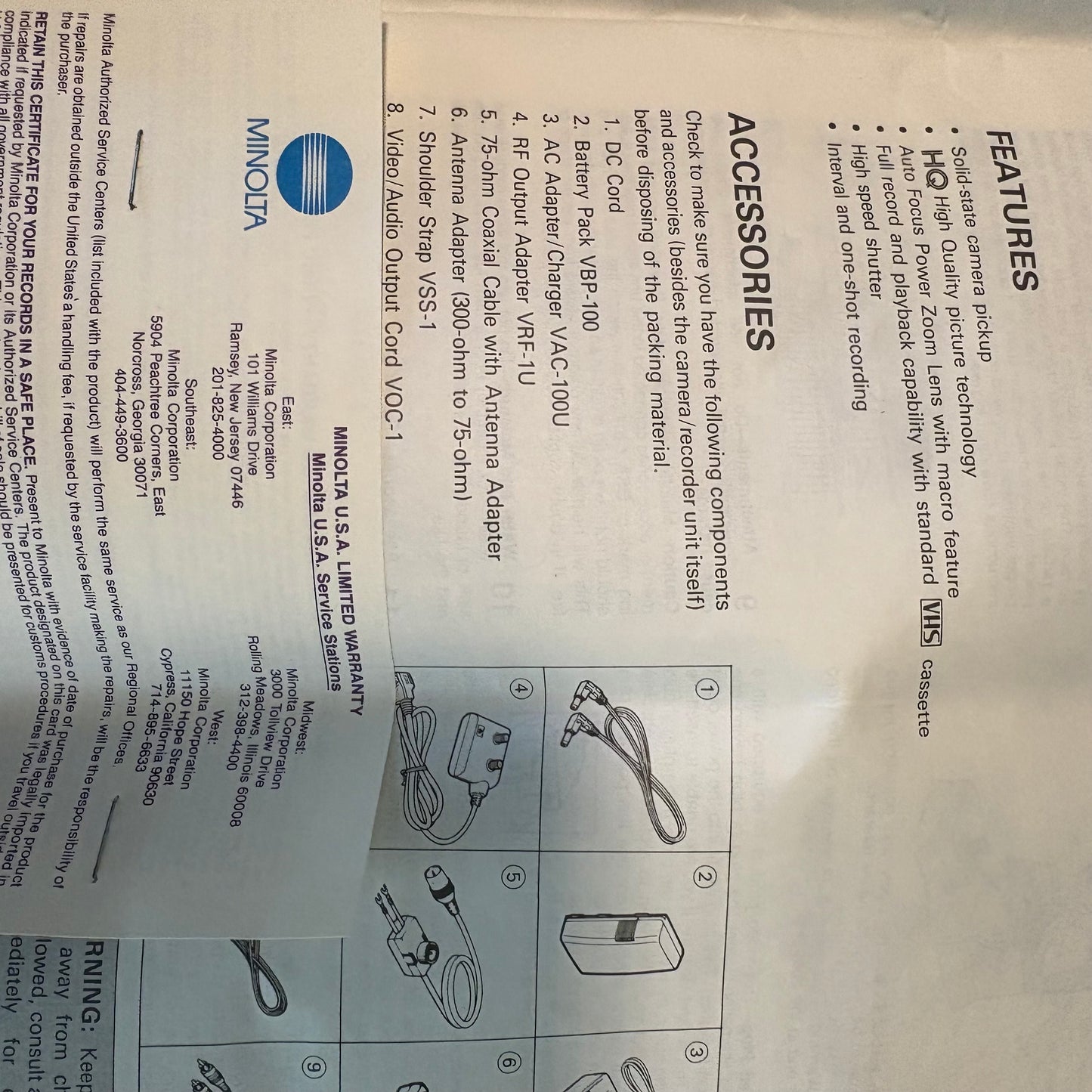 Minolta Master Series-V1R VHS Camcorder with Case, Manual - Tested, Clean