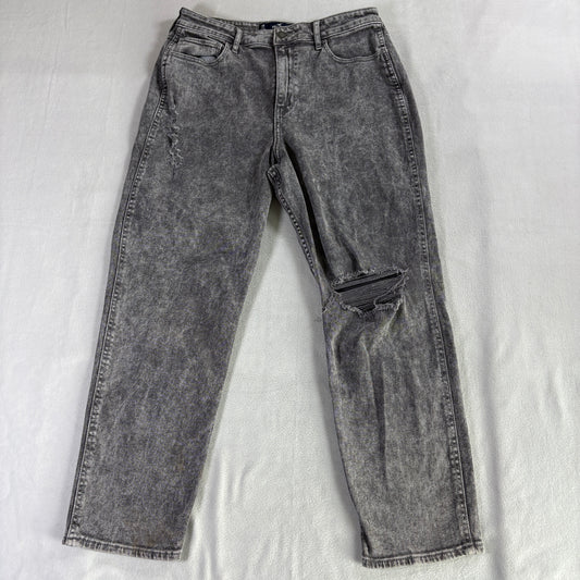 Distressed Mom Jeans High Rise Hollister 11R Fits Like X Gray Acid Wash