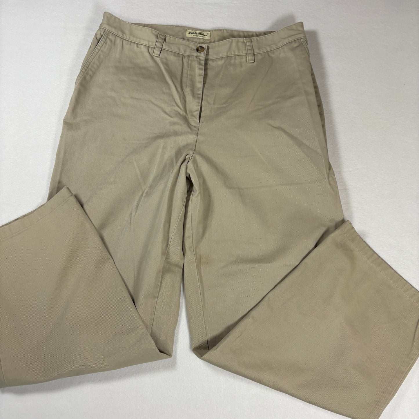 Eddie Bauer Womens Chino Pants Sz 14 Khaki Beige Cotton Straight Classic