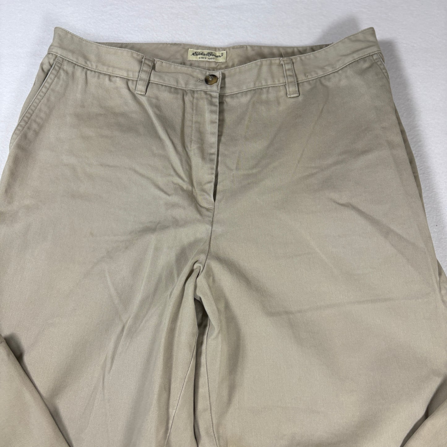 Eddie Bauer Womens Chino Pants Sz 14 Khaki Beige Cotton Straight Classic