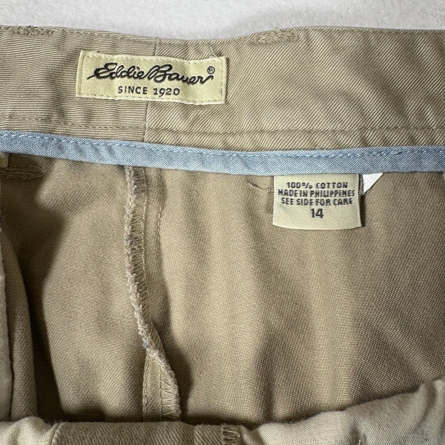 Eddie Bauer Womens Chino Pants Sz 14 Khaki Beige Cotton Straight Classic