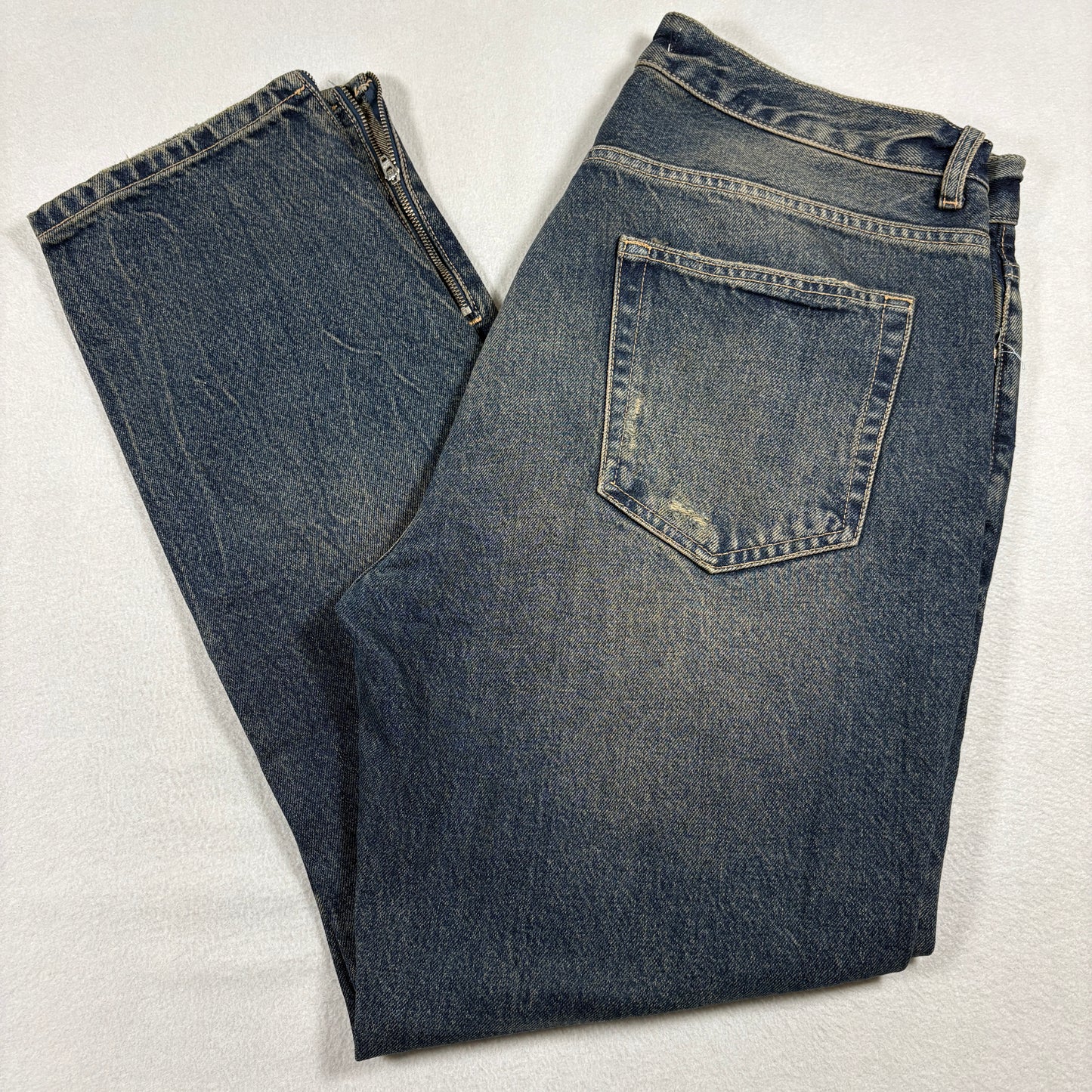 Zara Mens 36 Distressed Jeans Medium Wash Relaxed Fit Y2K Grunge Denim